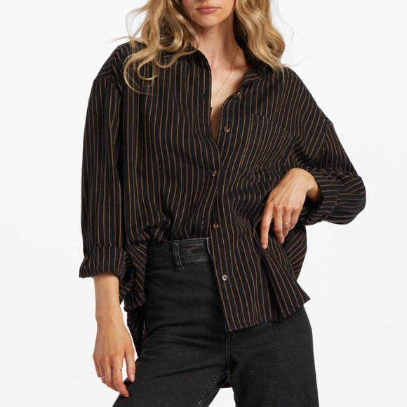 NWT Billabong Right On Striped Button Up Shirt - Picture 1 of 5